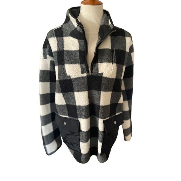 Como Vintage Black and White Checkered Half Zip Mock Collar Pullover Size XL - Picture 7 of 12